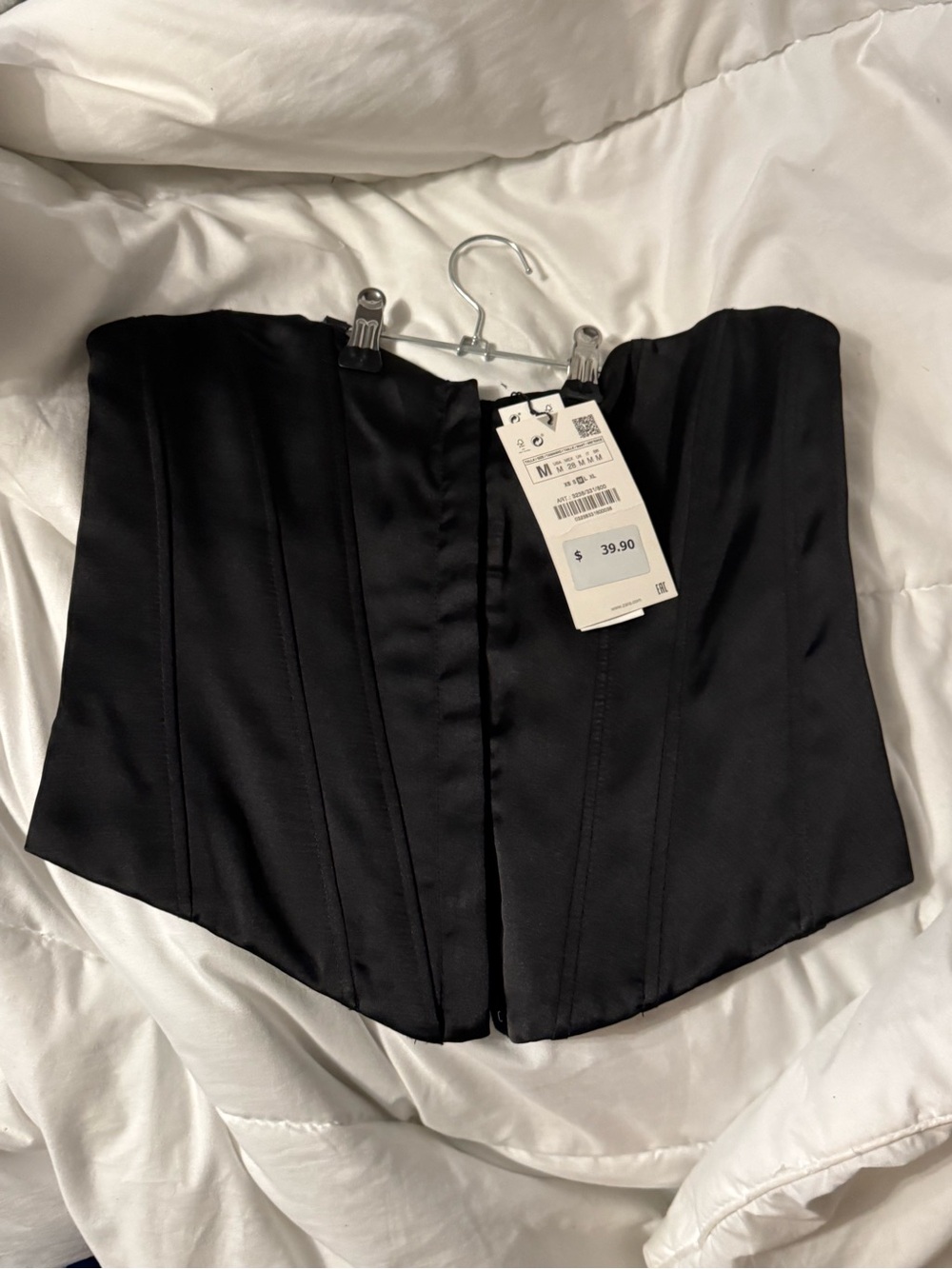Zara Satinf Black Strapless Corset Top